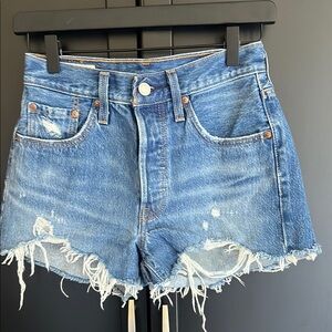 Blue Vintage Jean Shorts with Distressed Hem
